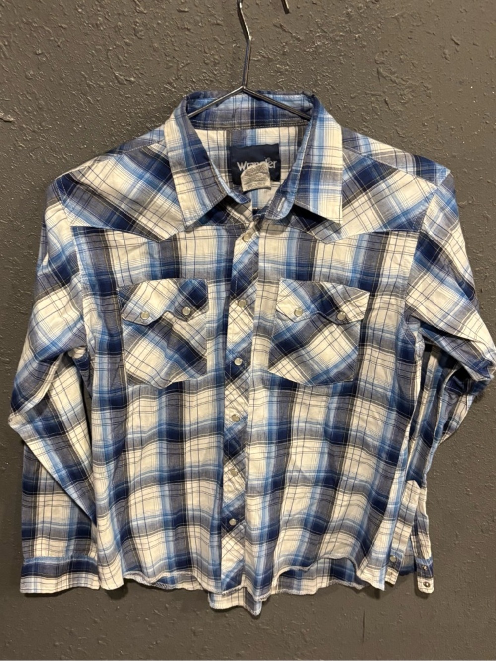Kids Wrangler Blue and White Plaid Button-Down Shirt